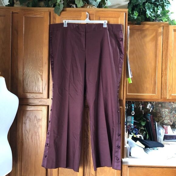 Prabal Gurung x Lane Bryant Red Maroon Tuxedo Satin Striped Pants Trousers - 26 - Picture 1 of 11